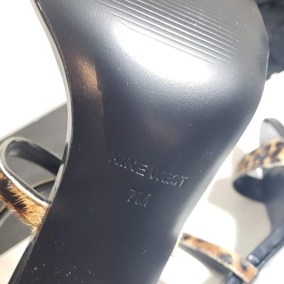 Nine West Womens Natural Fur Leopard Print Open Toe Strappy High Heels Sz 6.5 7 - Picture 8 of 11